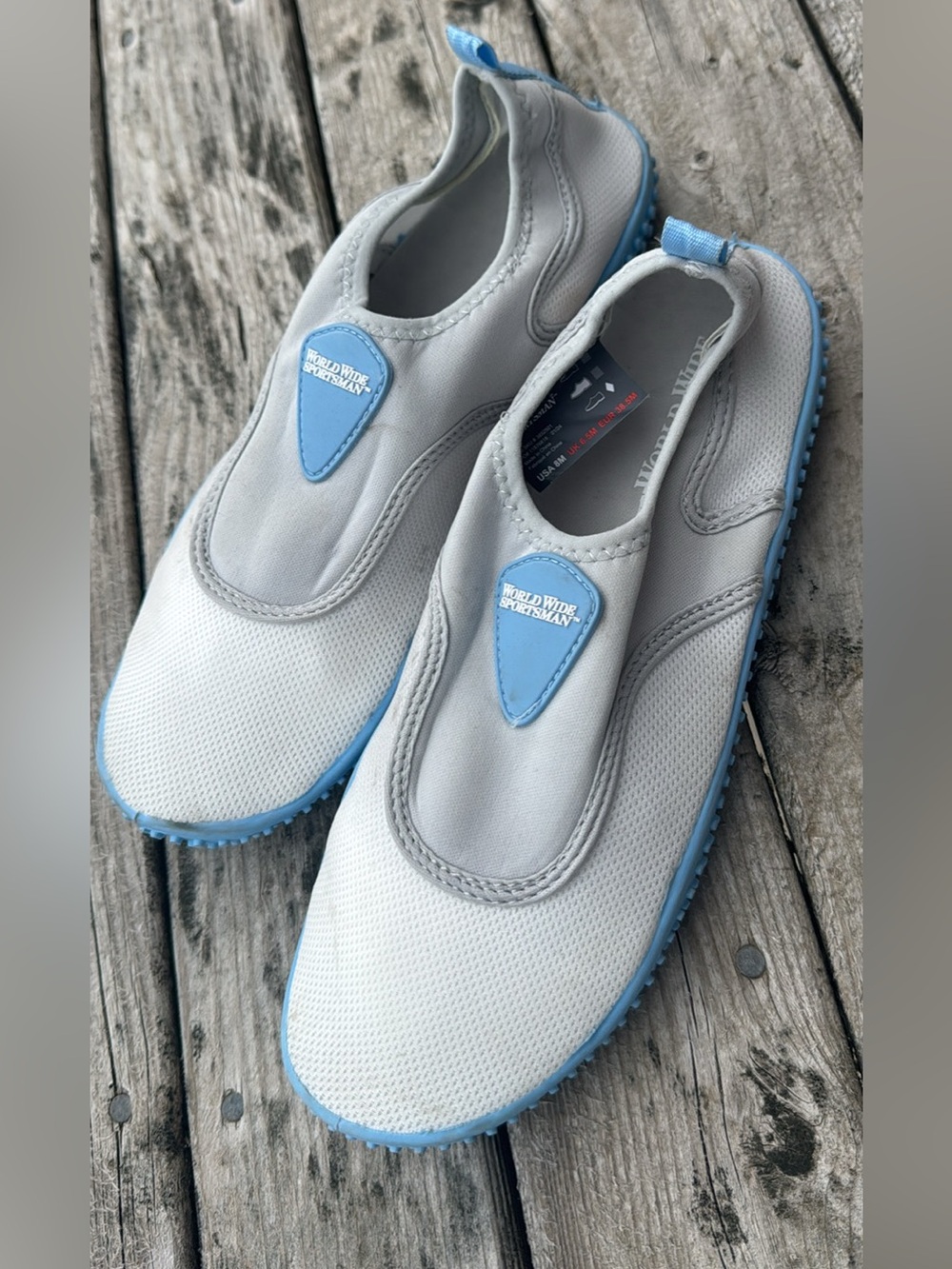 World Wide Sportsman Slip-On water shoes in Light Gray + Baby Blue